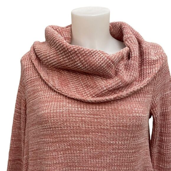 Anthropologie Postmark Heather Pink Maurisa Cowl Neck Peplum Waffle Sweater XS - Picture 3 of 9